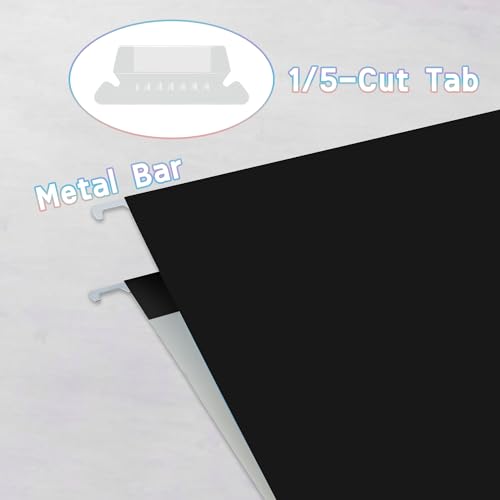 25 Packs Hanging File Folders,Black Letter Size File Folder,Designed for Daily Use