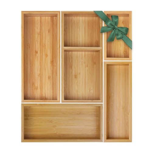Classic Bamboo Drawer Organizer Set, 5 PCS Multi-Use Individual Wood Collection