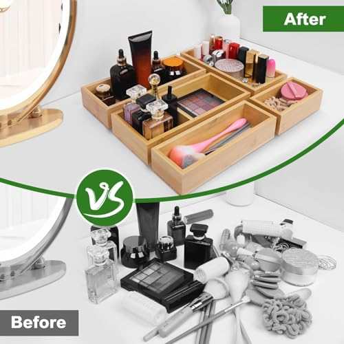 Classic Bamboo Drawer Organizer Set, 5 PCS Multi-Use Individual Wood Collection