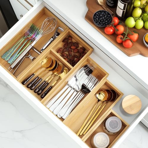 Classic Bamboo Drawer Organizer Set, 5 PCS Multi-Use Individual Wood Collection